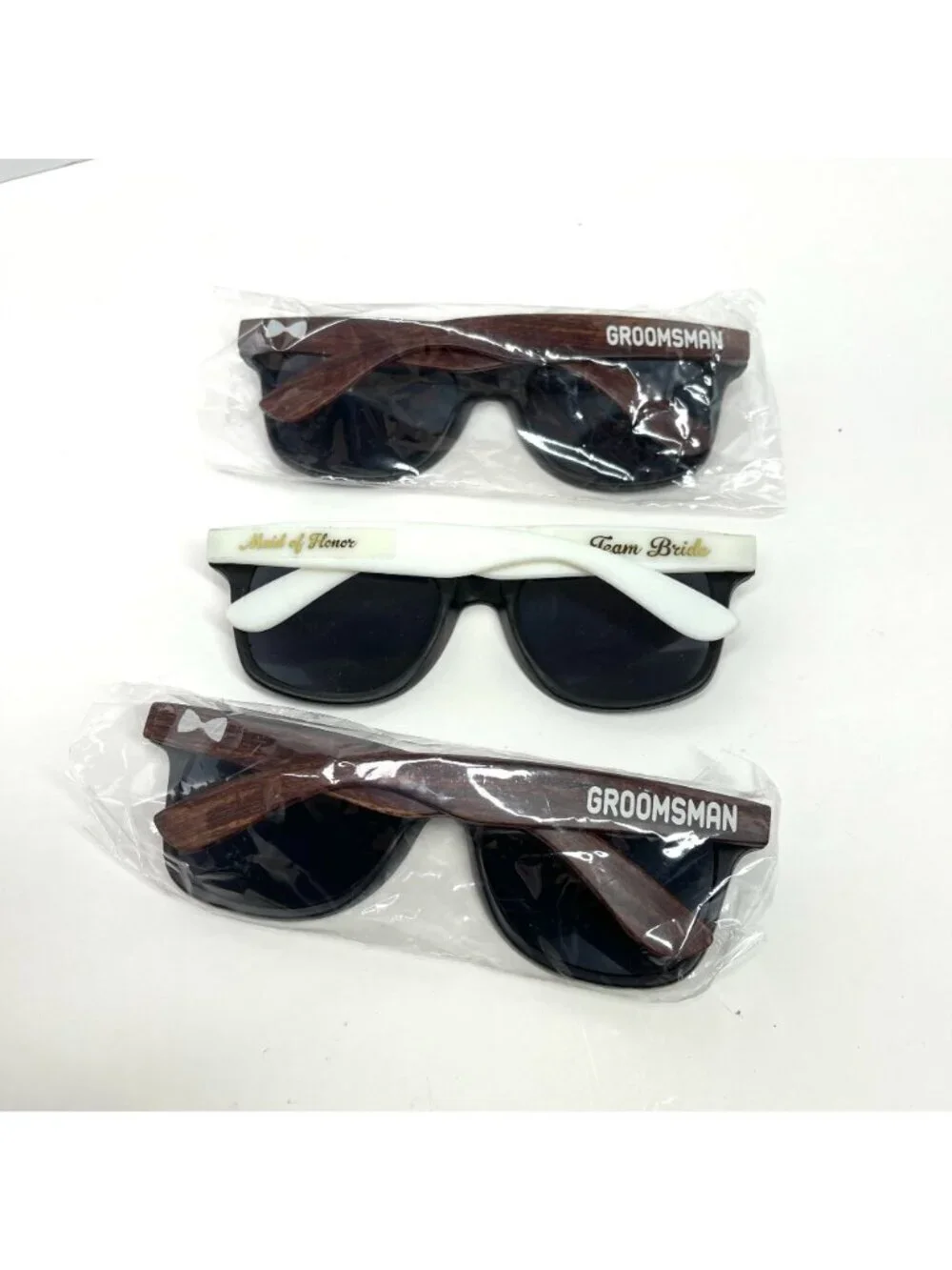 Wedding Party Sunglasses Set Groomsmen/Maid of Honor Black Frames Wood White
